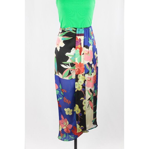 ZARA Floral Patchwork Print Satin Twill Knotted Maxi Pareo Sarong Skirt, Size S - Picture 2 of 16